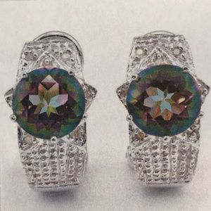 Earrings Mystic Gemstone Magical Rainbow Round Cut 2.518 Carat 14 Round Cut Diam